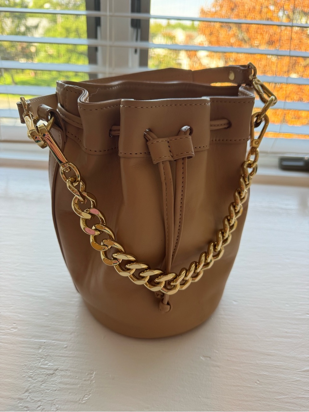 GiGi Brooklyn Bucket Bag in Cappuccino with Gold Chain and 2 straps